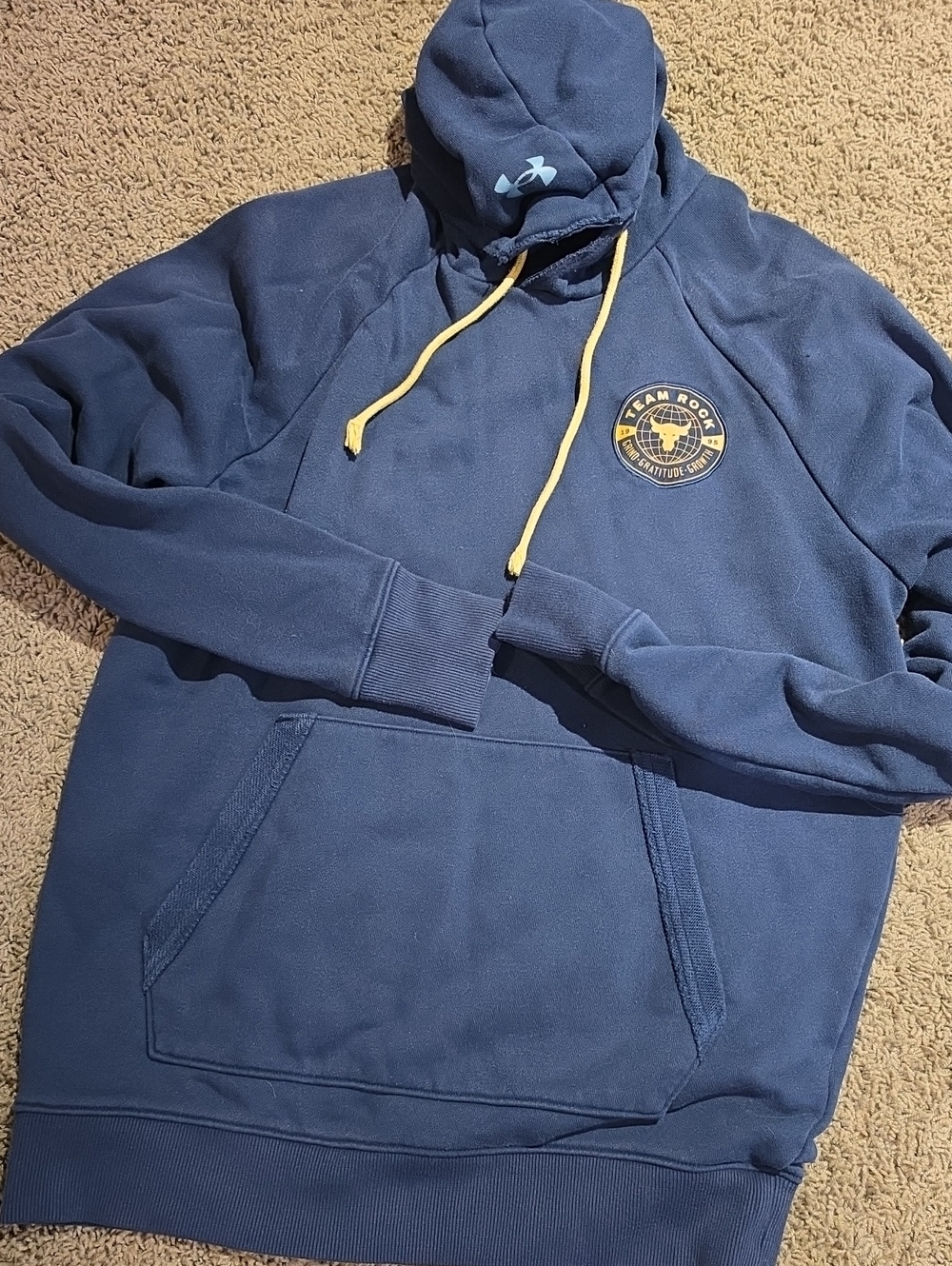 Under Armour Navy Crewneck Hoodie with Yellow Drawcords